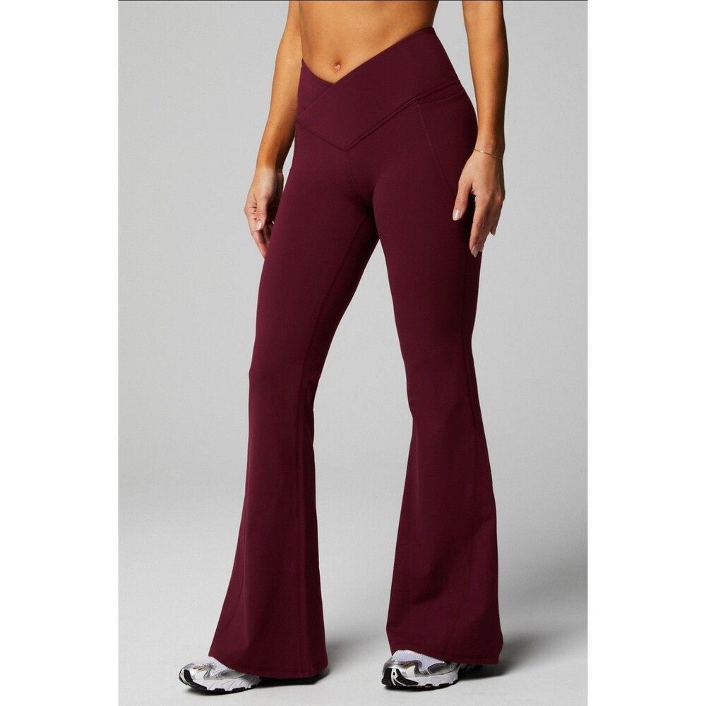 Fabletics PureLuxe High Waisted Crossover Flare Pants S Maroon Athletic Yoga